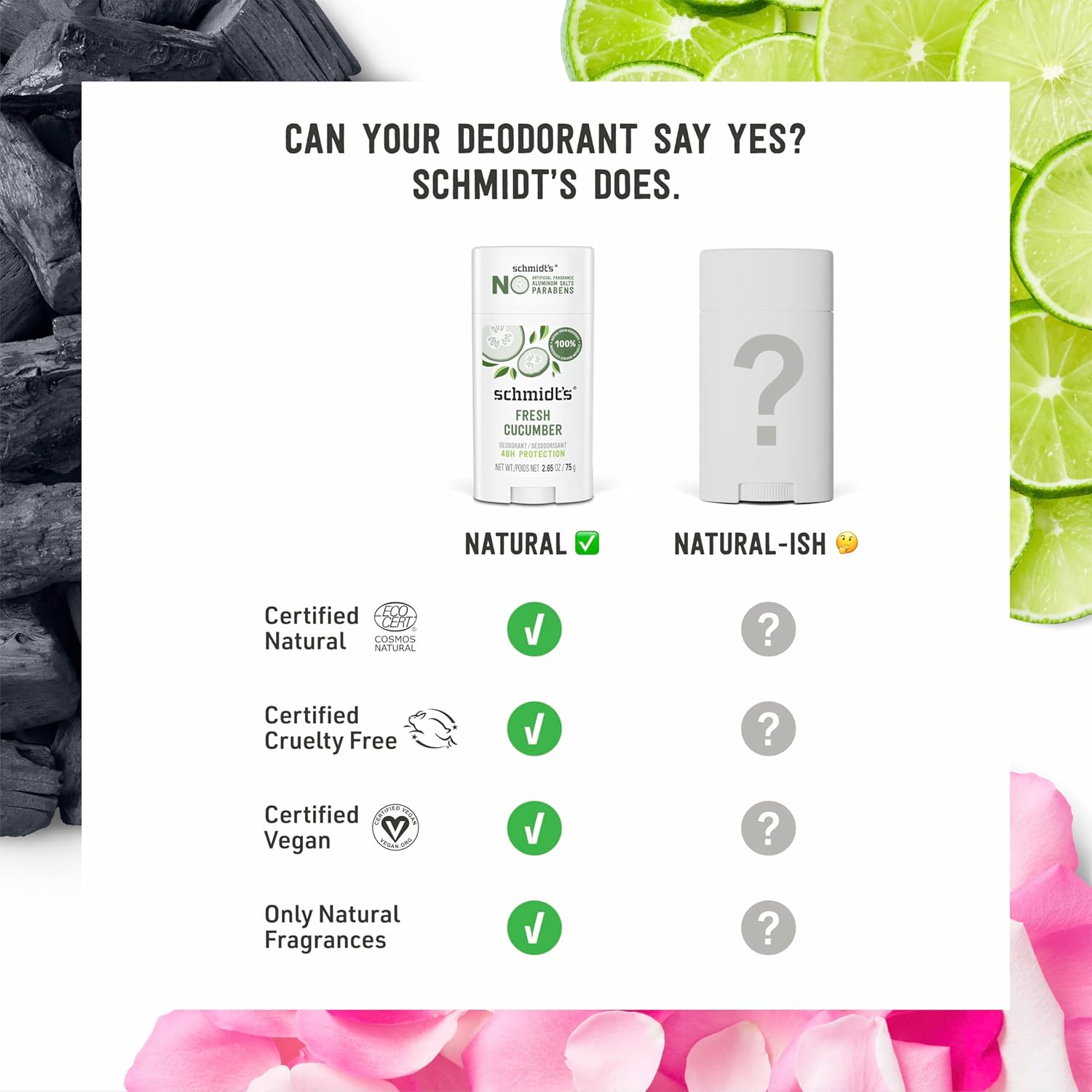 Schmidt's Aluminum-Free Vegan Deodorant Fresh Cucumber 4 Count for Women and Men, with 24 Hour Odor Protection, Natural Ingredients, Cruelty-Free, 2.65 oz : Beauty & Personal Care