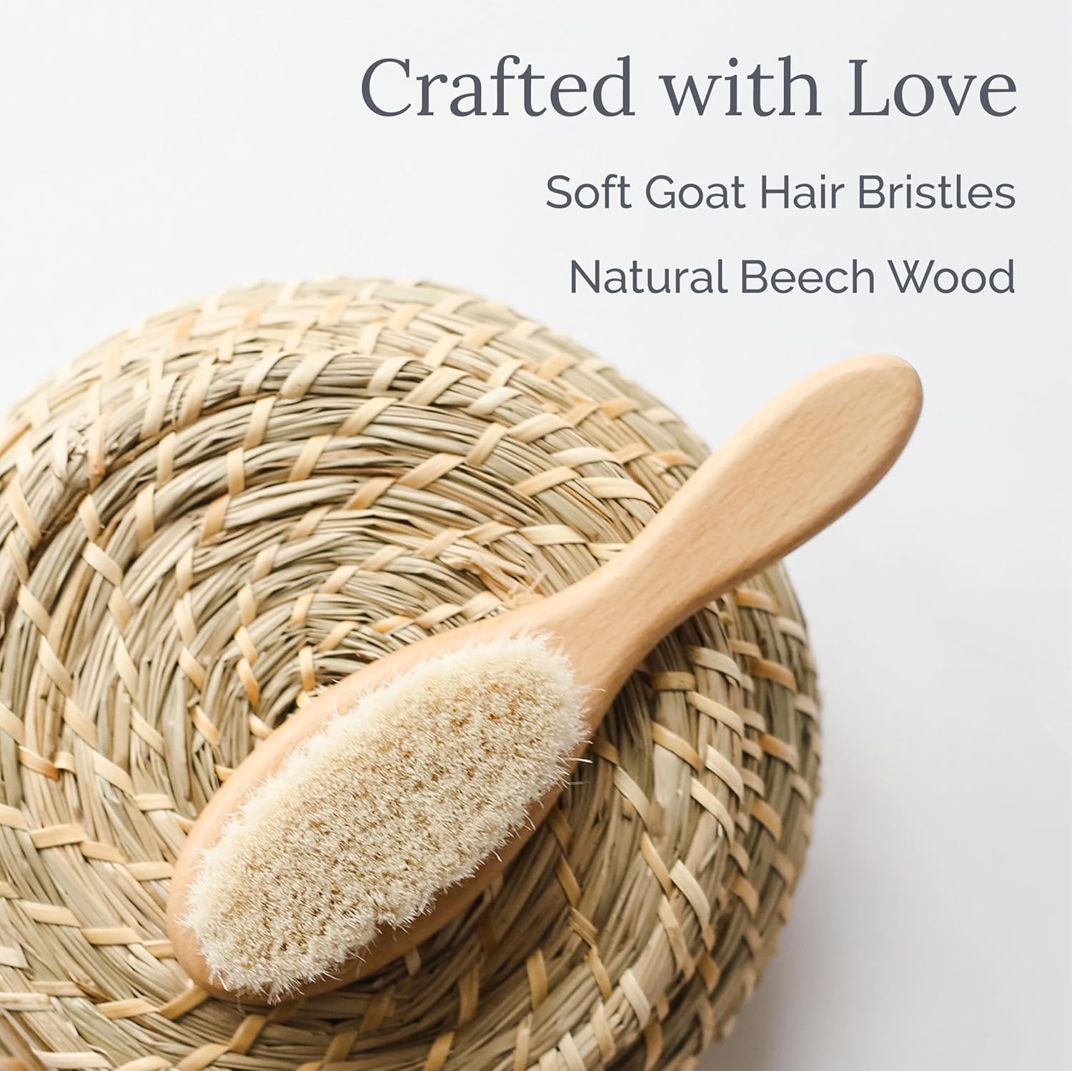 Natemia Soft Bristle Baby Hair Brush - Wooden Toddler & Newborn Grooming Cradle Cap Brush
