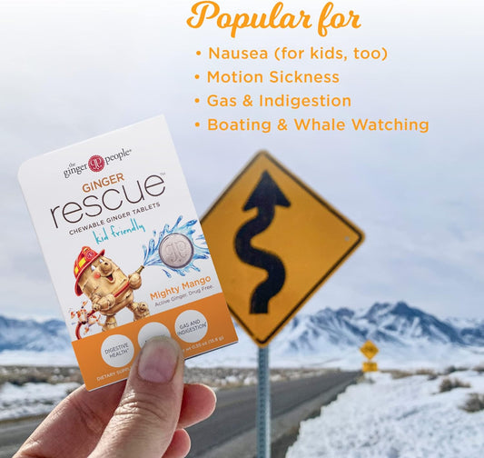 Mighty Mango Rescue Chewable Tablets by The Ginger People ? Drug Free Digestive Health, Chewable Tablets, Mighty Mango Flavor, 0.55 Oz, 240 Tablets, (Pack of 10)