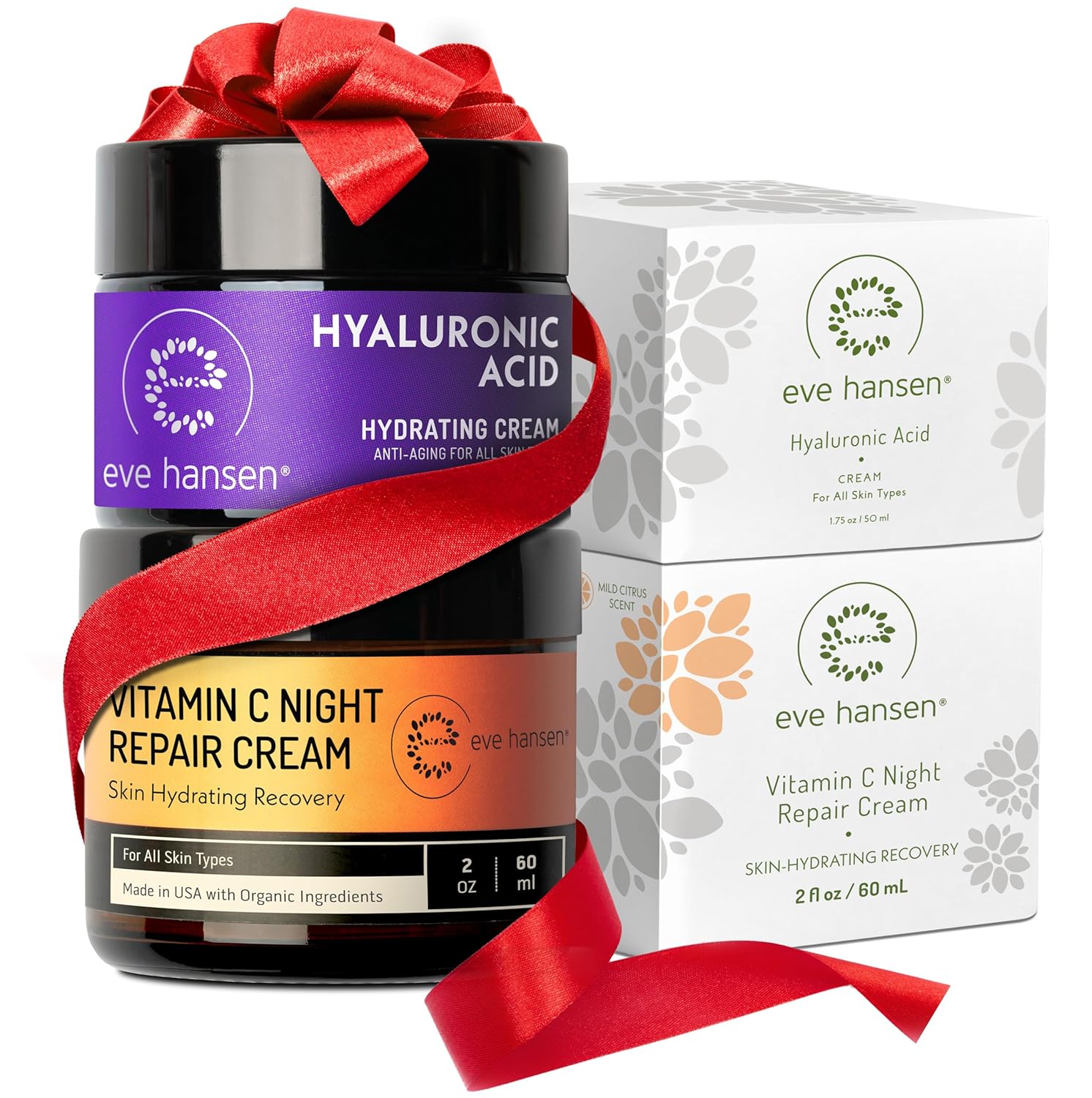 Eve Hansen Day & Night Radiance Bundle – Vitamin C & Hyaluronic Acid Creams – Hydrating, Anti-Aging Moisturizers For Face & Neck – Non-Greasy & Suitable For All Skin Types