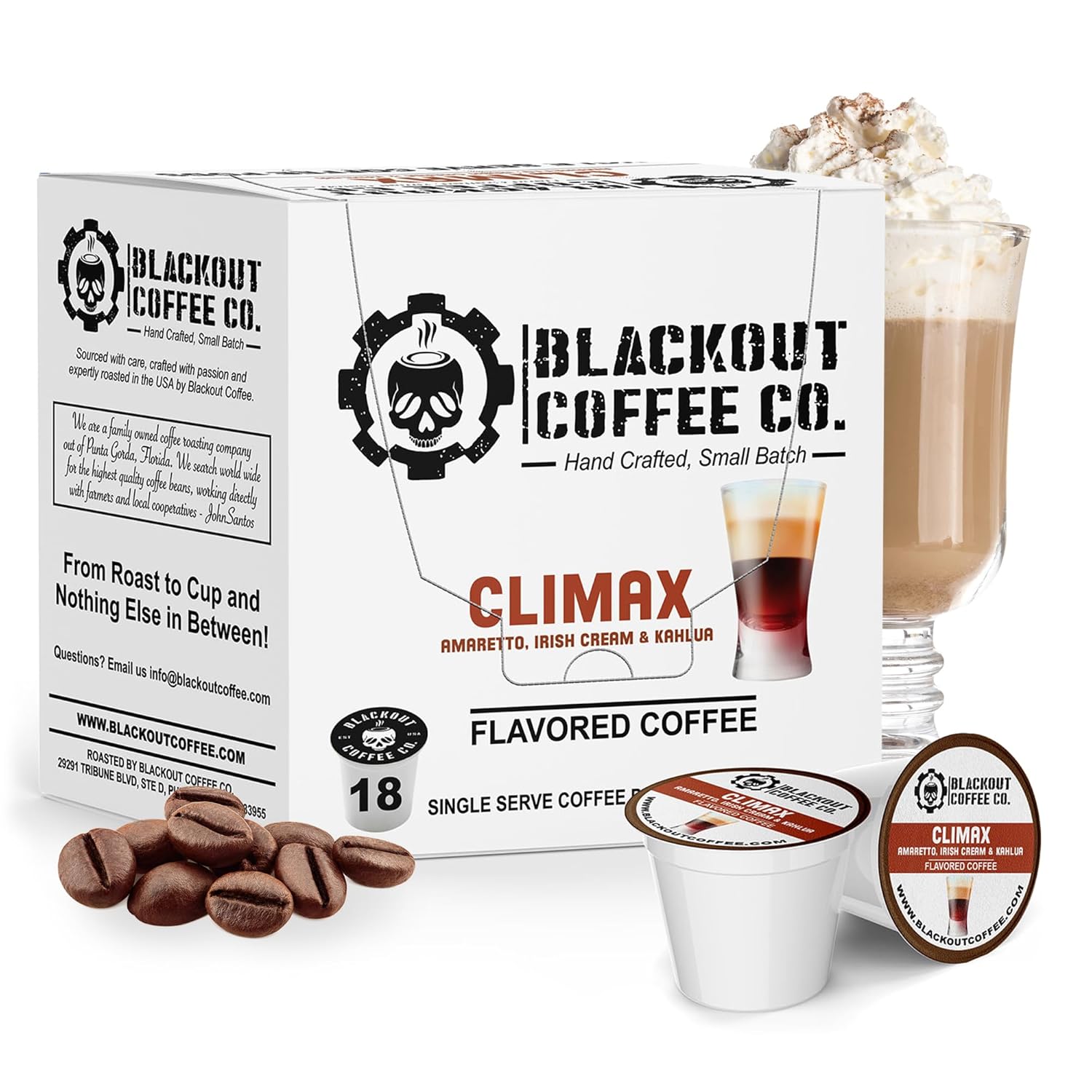 Blackout Coffee Climax Amaretto, Irish Cream & Kahlua Flavored Pods - Freshly Roasted In The Usa - K-Cup Compatible Single-Serve Pods (18 Count)