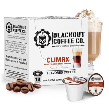 Blackout Coffee Climax Amaretto, Irish Cream & Kahlua Flavored Pods - Freshly Roasted In The Usa - K-Cup Compatible Single-Serve Pods (18 Count)