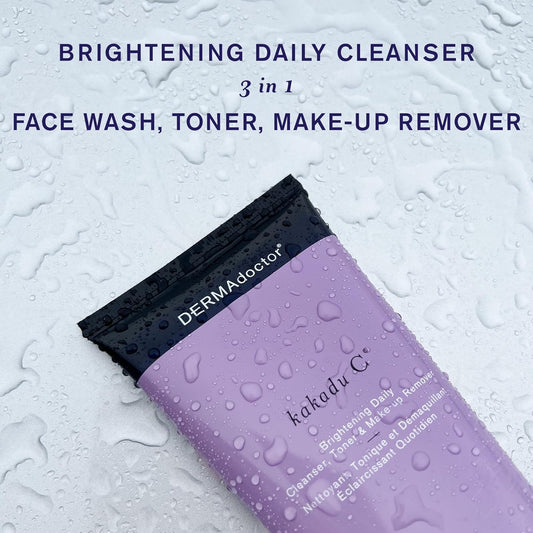 Kakadu C Brightening Daily Cleanser 3 In 1 Face Wash, Toner, Makeup Remover, Soap-Free Foaming Gel, Hydrated Healthy-Looking Skin, 7.1 Oz