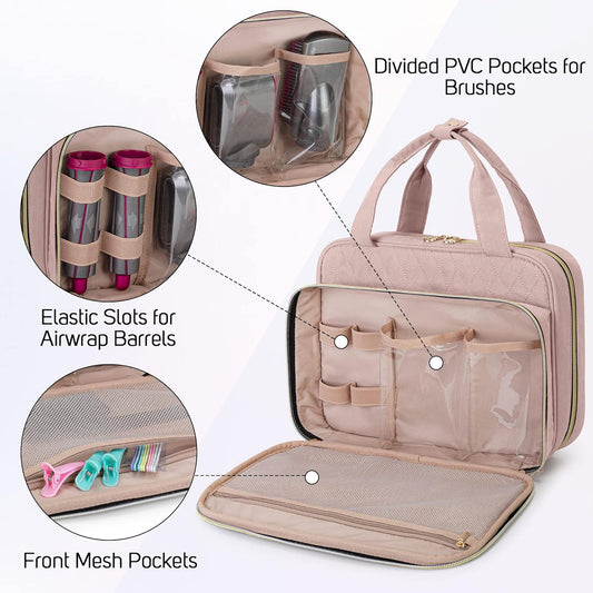 Teamoy Travel Storage Bag Compatible With Dyson Airwrap Complete Styler, Portable Travel Organizer For Airwrap Styler And Attachments, Misty Rose