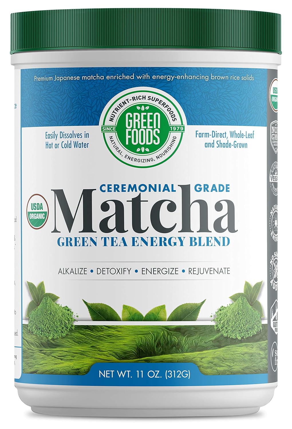 Green Foods Organic Ceremonial Grade Matcha Green Tea 11Oz - First Harvest, Farm-Direct