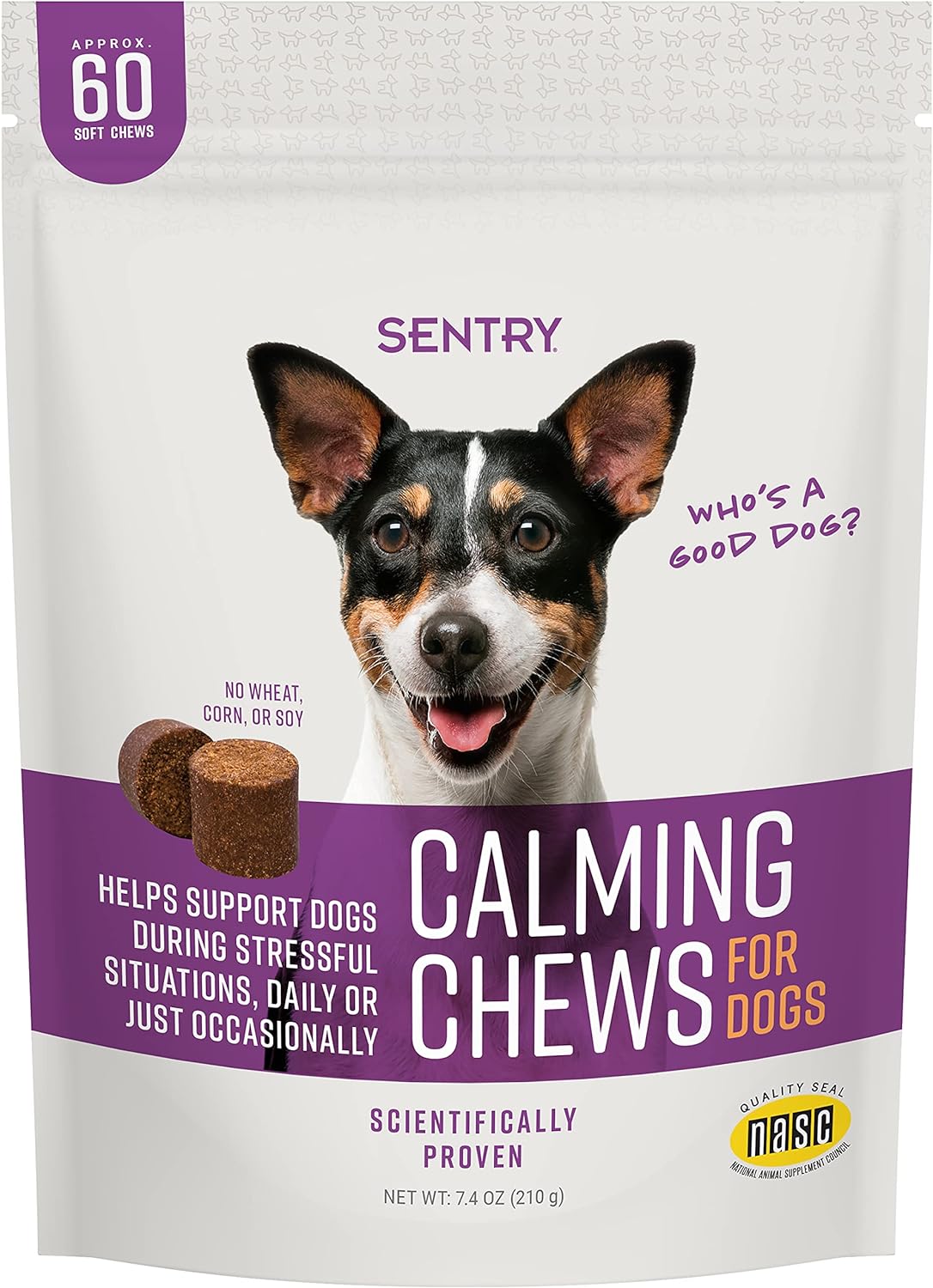 Sentry Calming Chews for Dogs, Calming Aid Helps to Manage Stress & Anxiety, with Pheromones That May Help Curb Destructive Behavior & Separation Anxiety, Calming Health Supplement for Dogs, 60 Count