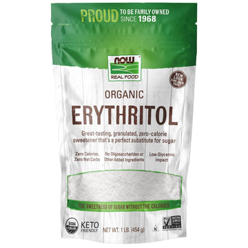 Now Foods, Organic Erythritol, Pleasant Sweetner For Reduced-Calorie And Sugar-Free Recipes, Zero-Calorie, Low Glycemic Impact, 1-Pound (Packaging May Vary)