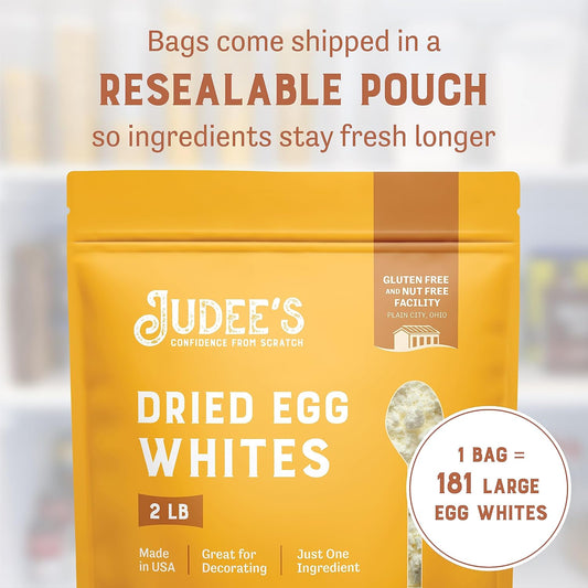 Judee’S Dried Egg White Protein Powder 2 Lb - Pasteurized, Usda Certified, 100% Non-Gmo - Gluten-Free And Nut-Free - Just One Ingredient - Made In Usa - Use In Baking - Make Whipped Egg Whites