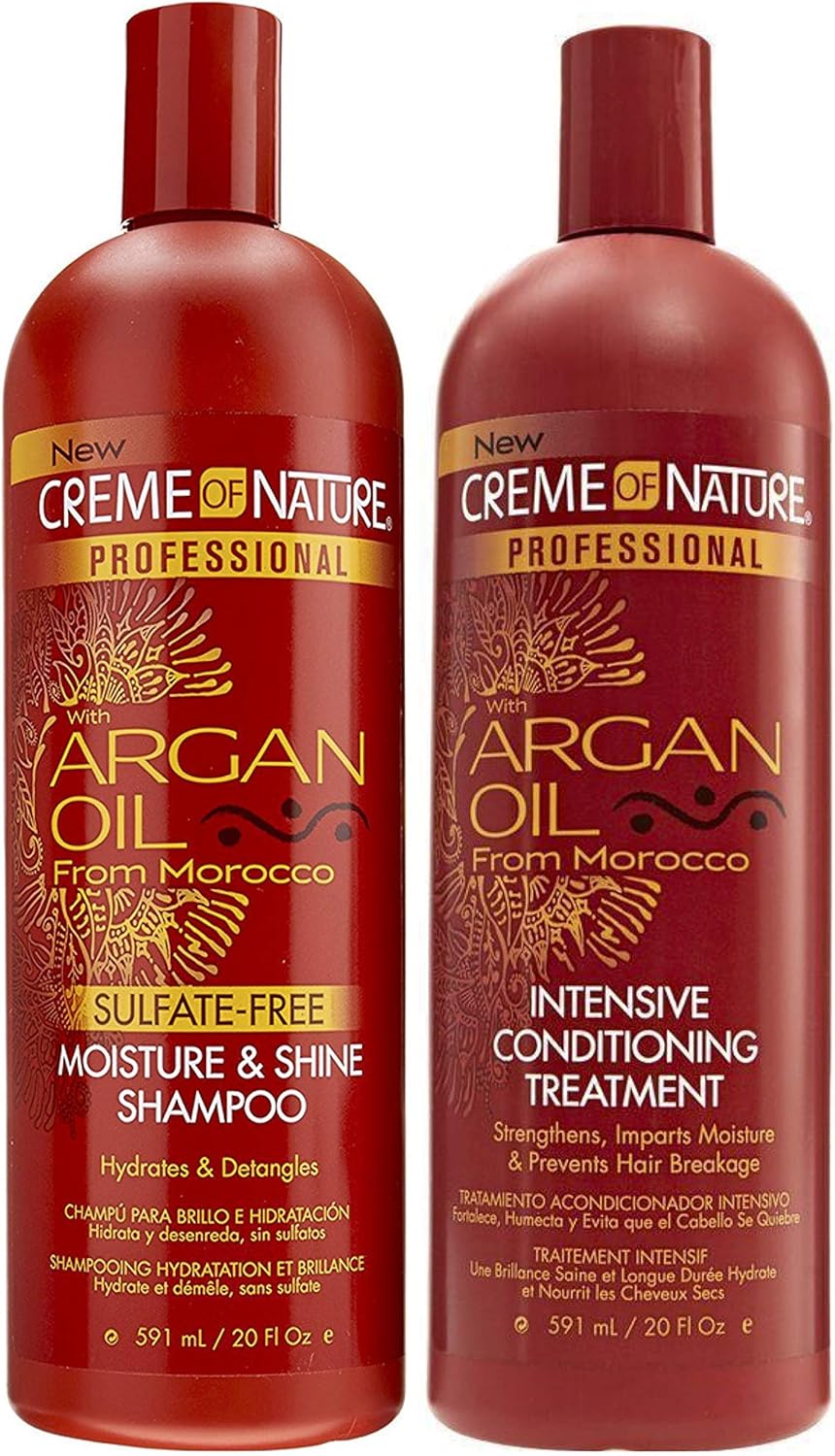 Creme Of Nature Argan Oil Sulfate-Free Moisture & Shine Shampoo 591Ml & Argan Oil Intensive Conditioning Treatment 591Ml