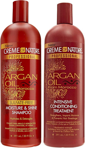 Creme Of Nature Argan Oil Sulfate-Free Moisture & Shine Shampoo 591Ml & Argan Oil Intensive Conditioning Treatment 591Ml