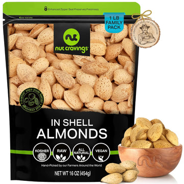 Nut Cravings - In Shell Almonds - Raw, Whole, (16Oz - 1 Lb) Packed Fresh In Resealable Bag - Nut Snack - Healthy Protein Food, All Natural, Keto, Vegan, Kosher Ideal For Trail Mixed Nuts