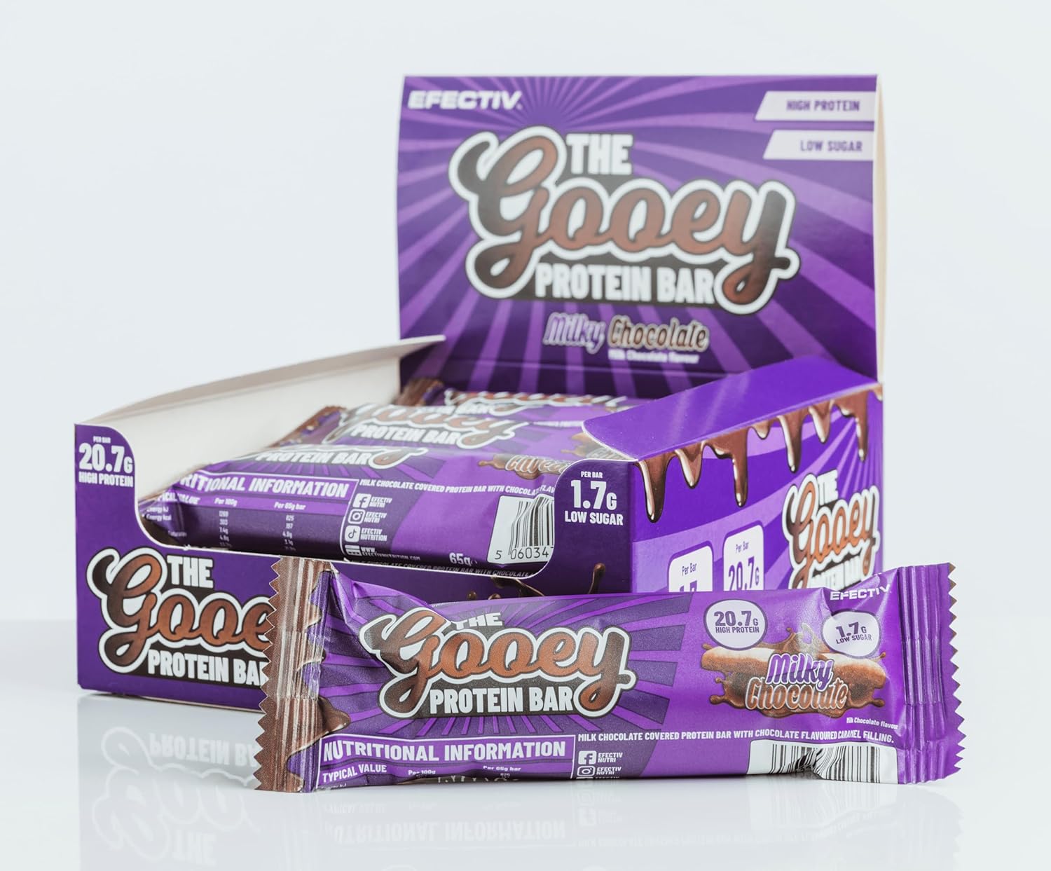 Efectiv Nutrition Chocolate Caramel Biscuit Gooey Bars - 22.6G Protein - 12 X 65G - Low Sugar, High Protein Bars -198 Calories
