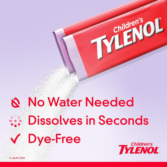 Tylenol Children'S Dissolve Packs With 160 Mg Acetaminophen Pain Reliever & Fever Reducer, Kids' Powder Packets For Cold & Flu Symptom Relief, Ibuprofen- & Dye-Free, Wild Berry, 18 Ct