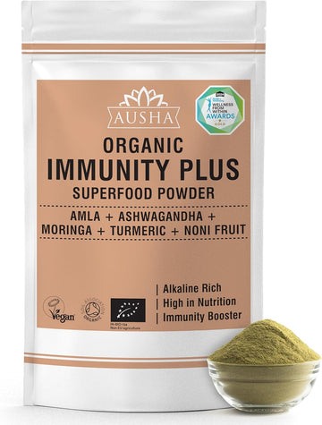 Ausha Organic Immunity Plus Superfood Powder 200G - Blend Of 5 Superfoods - Gold Badge Winner In Wellness From Within Award 2024" For Best Immunity Product