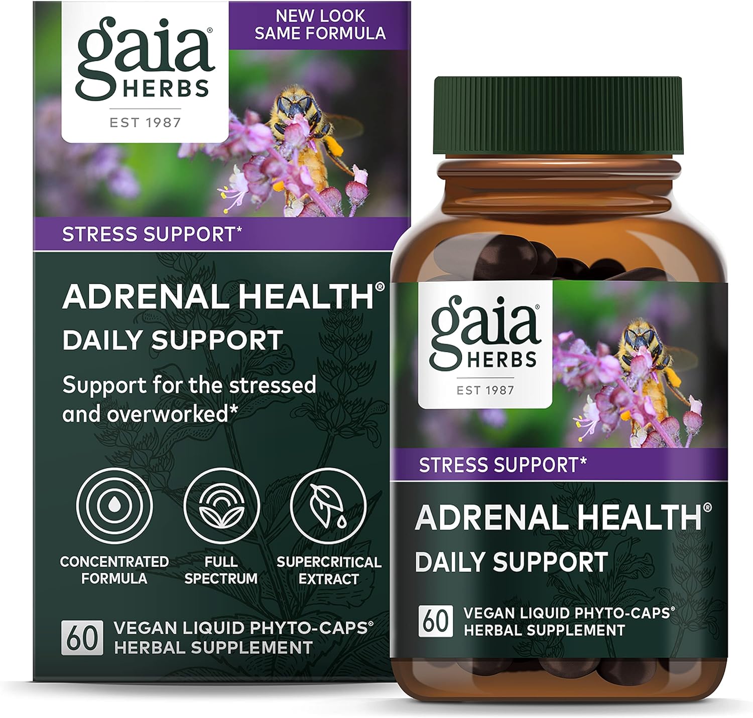 Gaia Herbs Adrenal Health Daily Support - With Ashwagandha, Holy Basil & Schisandra - Herbal Supplement To Help Maintain Healthy Energy And Stress Levels - 60 Liquid Phyto-Capsules (60 Count)