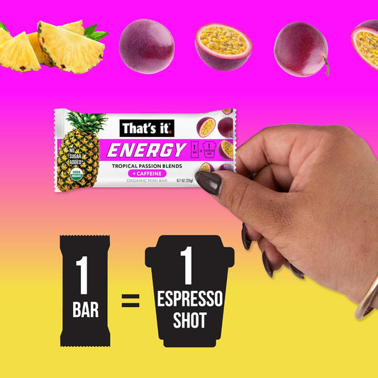 That'S It. Tropical Passion Caffeine Blends Energy Mini Bars Pineapple Passionfruit (15 Count) Allergy-Friendly, Nut Free, Non-Gmo, Fat & Gluten Free Snacks