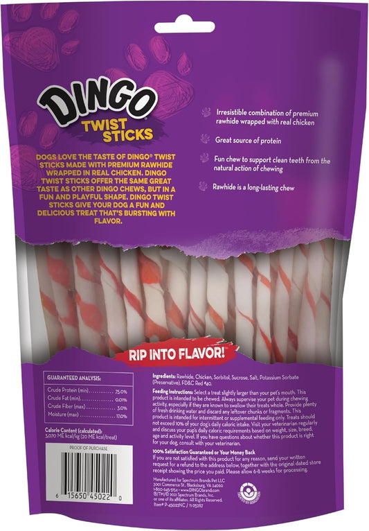 Dingo Twist Sticks Rawhide Chews, Made With Real Chicken, 50 Count