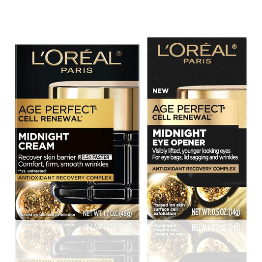 L’Oreal Paris Age Perfect Anti-Aging Midnight Face Cream + Midnight Eye Cream, Smooths Wrinkles & Reduces 8 Signs Of Eye-Aging + Face Cream Face Serum Samples