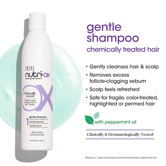 NUTRI-OX Gentle Shampoo Chemically-Treated for Colored Thinning Hair | Thicker, Fuller-Looking Hair | Clinically & Dermatologically Tested | Peppermint | Color-Safe