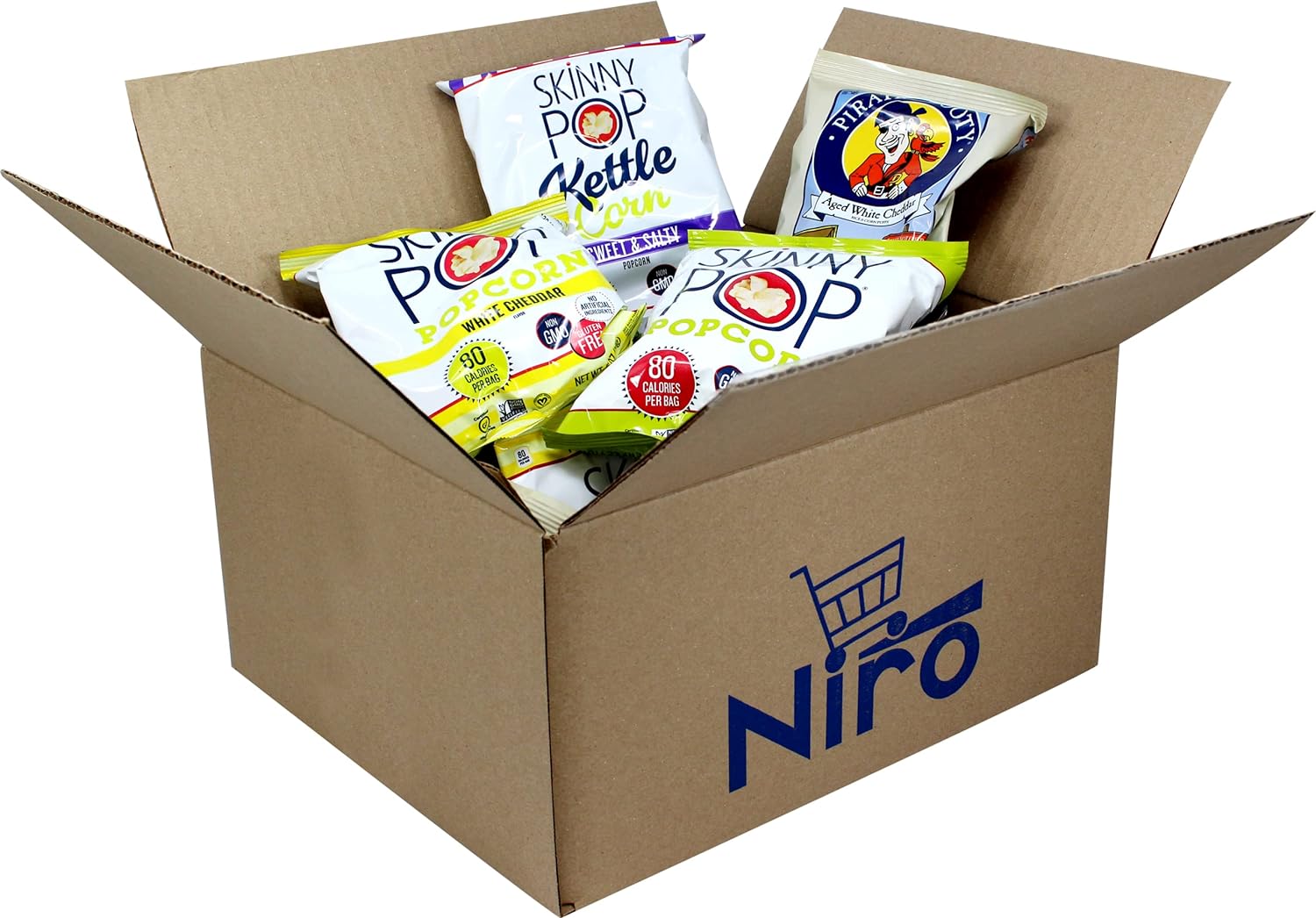 16 Individual Bags of Popcorn, Bulk Popcorn, Skinny Pop & Pirate's Booty Snack Pack – 16 Pack Variety Kit with 4 Delicious Flavors | Individual Popcorn Bags | Niro Assortment