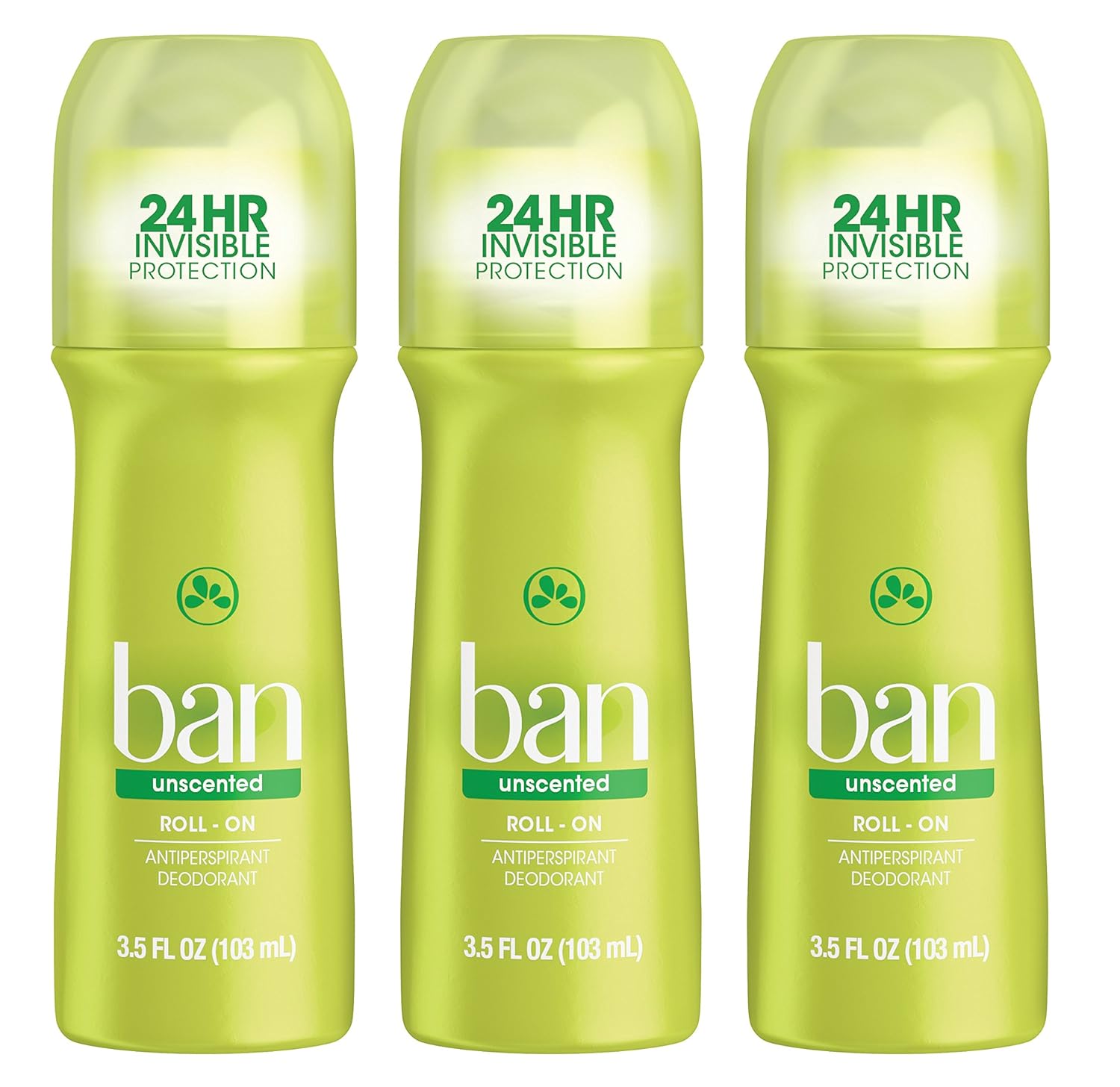 Ban Roll-On Antiperspirant Deodorant for Women and Men, Unscented, 3.5 Ounce (3 Pack)