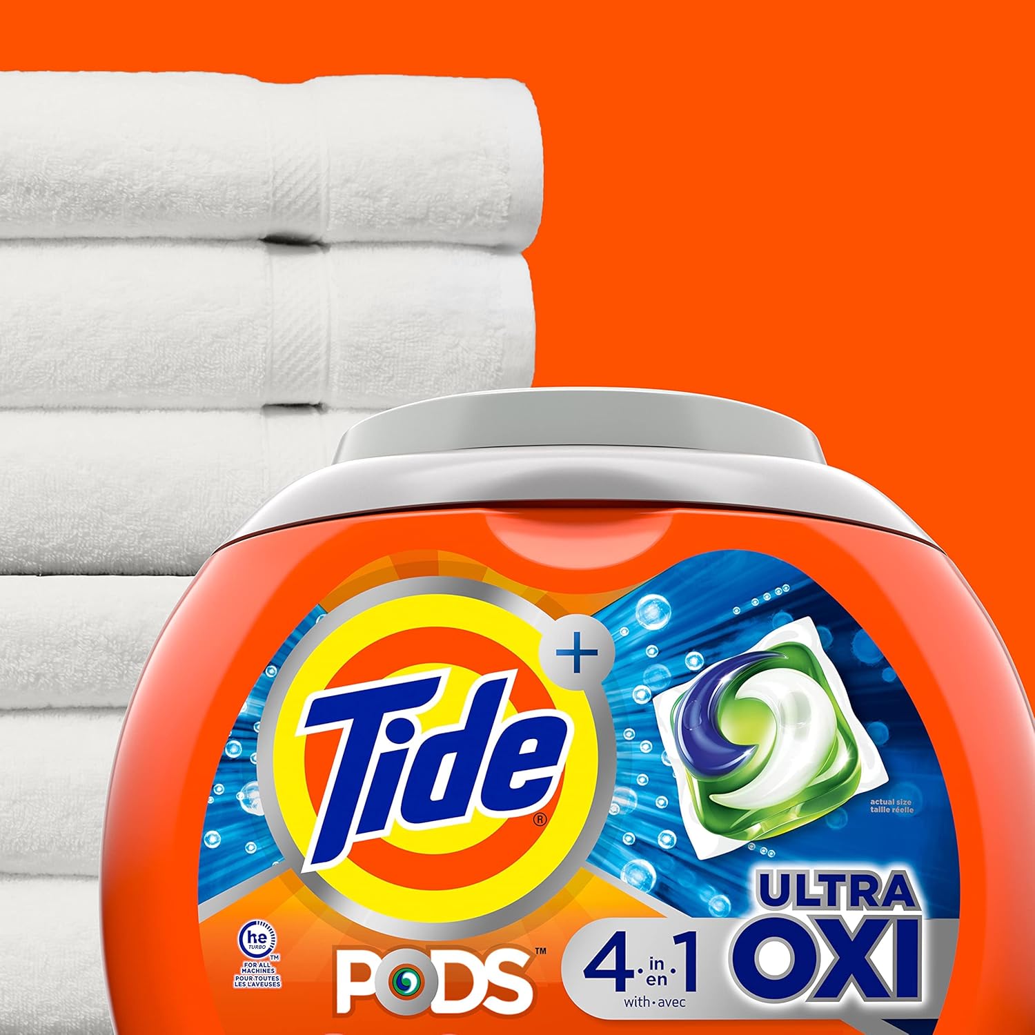 Tide Pods Liquid Laundry Detergent Soap Pacs, 4-N-1 Ultra Oxi, He Compatible, Built In Pre-Treater For Stains, 57 Count