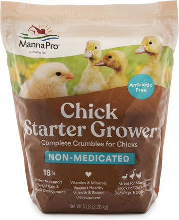 Manna Pro Non-Medicated Starter Crumble Feed For Chicks & Ducklings|Formulated With Vitamins & Minerals|5 Pounds