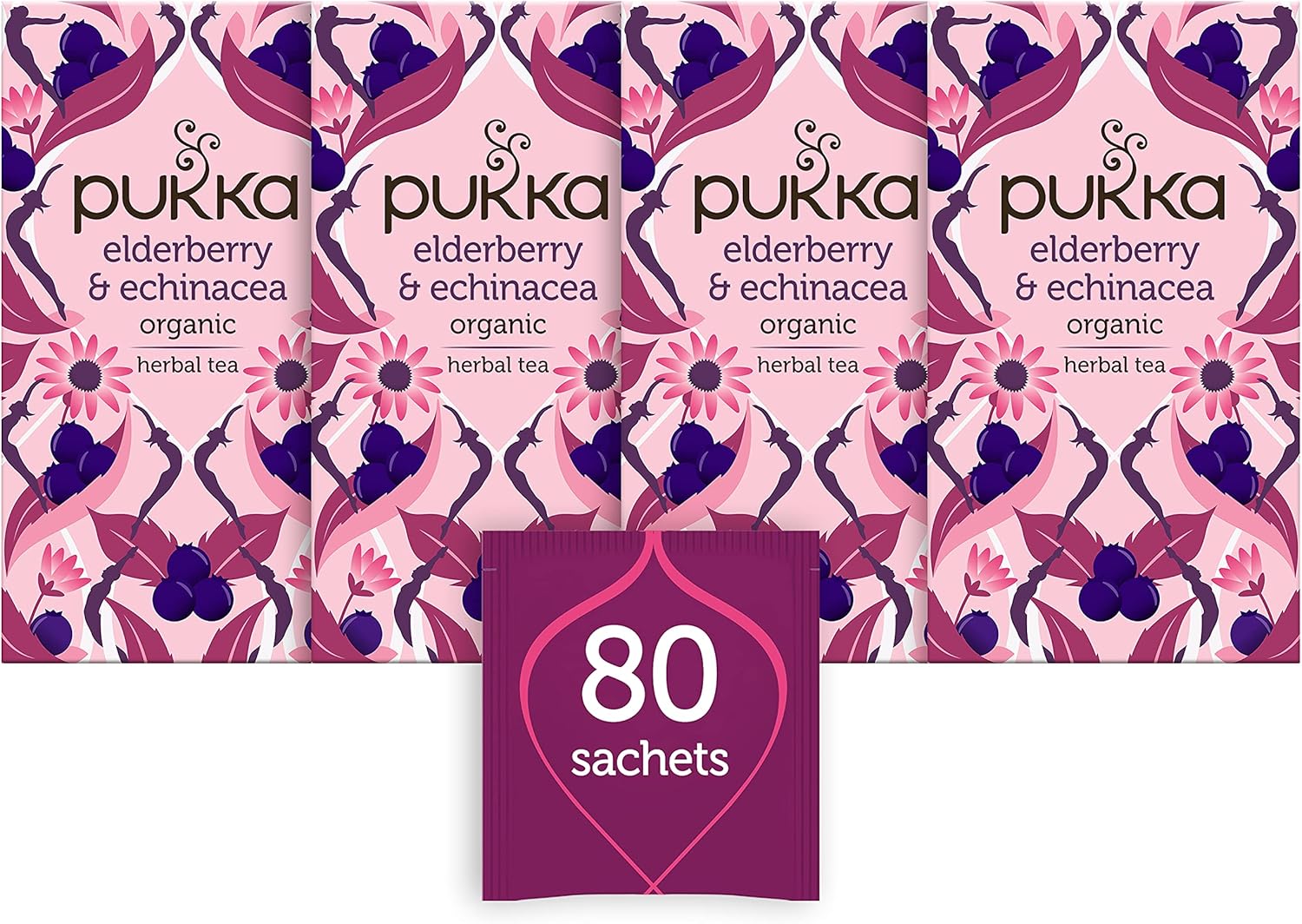 Pukka Organic Elderberry And Echinacea With Elderflower 20 Tea Bags (Pack Of 4)