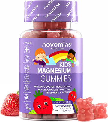 Kids Magnesium Gummies – 1 Month Supply – 546 Mg Magnesium Citrate Providing 60 Mg, Alternative To Magnesium Glycinate – 30 Chewable Vitamins Vegan Childrens Supplements - By Novomins