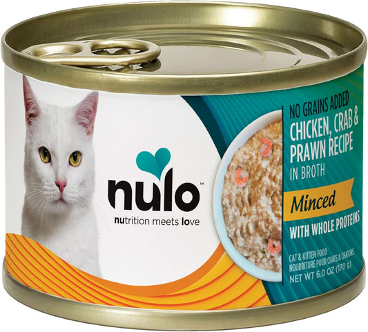 Nulo Grain-Free Minced With Whole Proteins Wet Canned Cat And Kitten Food, Chicken, Crab, And Prawn In Broth, 6.0 Ounce, 8 Cans