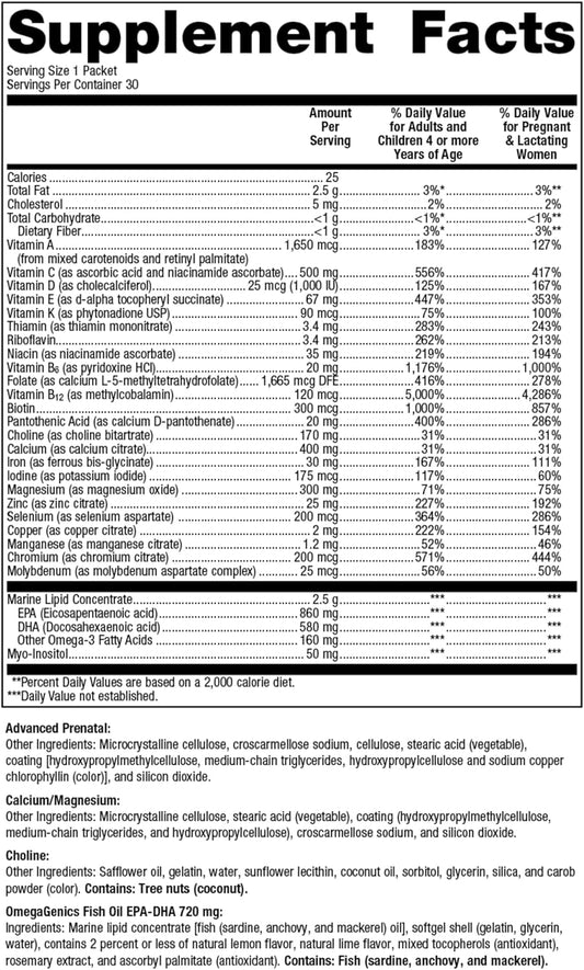 Metagenics Wellness Essentials Daily Packs Pregnancy - Prenatal, Pregnancy & Nursing Support* - With Omega-3 Fatty Acids - Folate & Antioxidants - Multivitamins For Women - 30 Packets