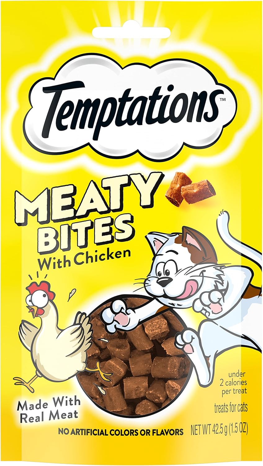 Temptations Meaty Bites, Soft And Savory Cat Treats, Chicken Flavor, (7) 1.5 Oz. Pouches