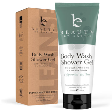 Peppermint Tea Tree Natural Body Wash - USA Made with Organic Ingredients, Moisturizing Natural Body Wash for Men, Gentle & Non Toxic Daily Wash for Sensitive Skin, Mens Natural Body Wash