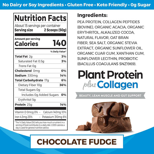 Orgain Protein Powder + Collagen, Creamy Chocolate Fudge - 25G Of Protein, 10G Collagen Peptides, Type I & Iii, 1B Cfu Probiotics, Supports Hair, Skin, Nail, Joint & Gut Health, Gluten Free - 1.6Lb