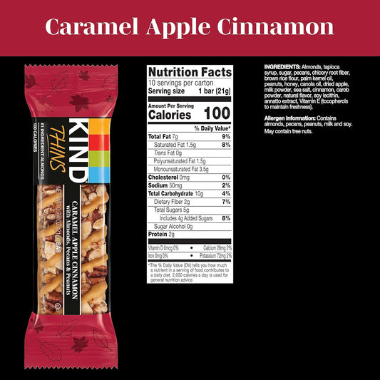 Kind Thins Caramel Apple Cinnamon With Almonds, Pecans, & Peanuts, Gluten Free, 100 Calorie, Healthy Snacks, 10 Bars (Pack Of 1)