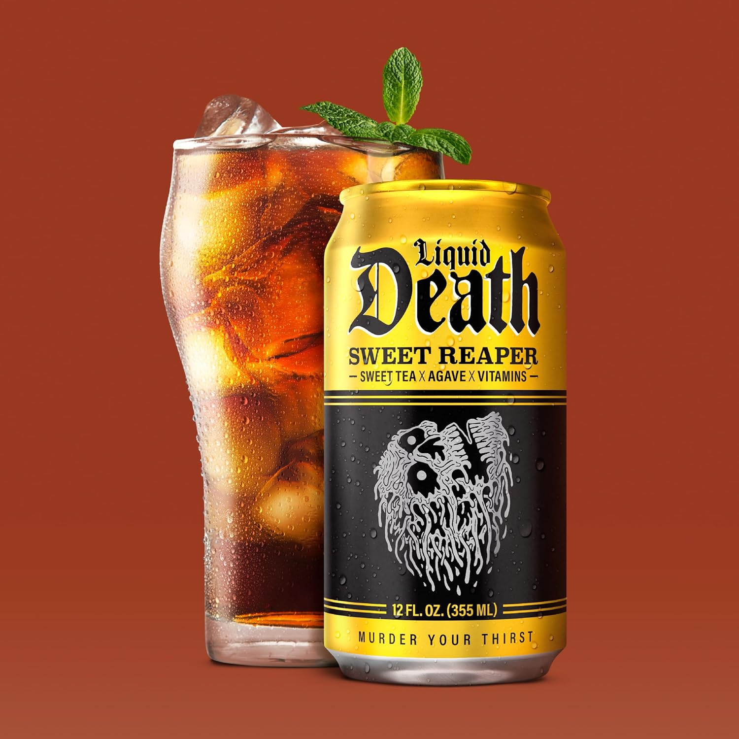 Liquid Death, Sweet Reaper Iced Tea, 12-Pack (12 Oz Cans), Southern Style Sweet Tea, Low Calorie, No Artificial Sweeteners, B Vitamins