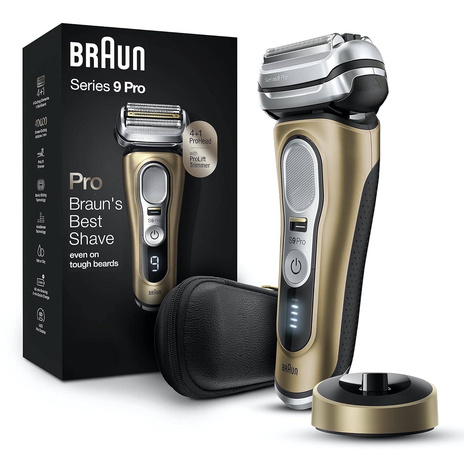 Braun Electric Razor For Men, Waterproof Foil Shaver, Series 9 Pro 9419S, Wet & Dry Shave, With Prolift Beard Trimmer For Grooming, Charging Stand Included, Gold