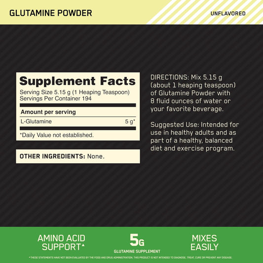 Optimum Nutrition L-Glutamine Muscle Recovery Powder, 1000 Gram, 194 Servings (Pack Of 1)