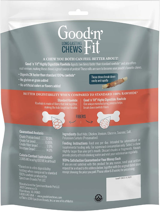 Good ’N’ Fit Small Rolls Made With Real Venison, 10 Count, Highly Digestible Rawhide For Dogs, Multicolor, Model Number: P-94431