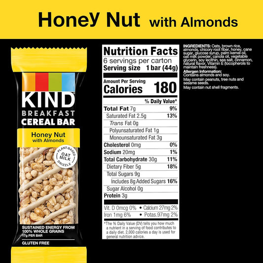 Kind Breakfast Cereal Bars, Gluten Free Snacks, Honey Nut With Almonds, 9.3Oz Box (36 Bars)