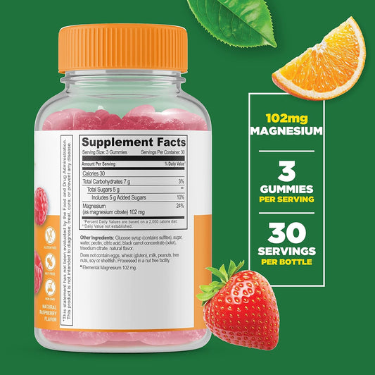 Lifeable Magnesium Citrate - Great Tasting Natural Flavor Gummy Supplement - Gluten Free Vegetarian GMO-Free Chewable, for Calm, Memory, Stress Relief Support - for Adult Men Women - 90 Gummies