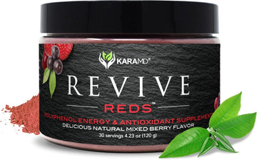 Karamd Revive Reds | Delicious Polyphenol Energy Booster Supplement | Vegan Friendly, Gluten Free & Non-Gmo Superfood Powder | Antioxidants, Shilajit & Enzymes (30 Concentrated Servings)