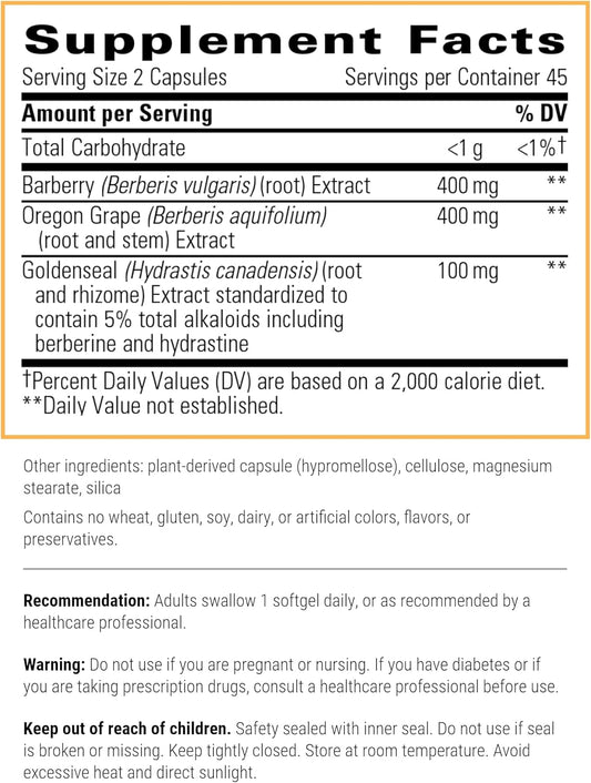 Integrative Therapeutics - Berberine Complex - Berberine Supplement With Oregon Grape And Goldenseal Root Extract - Vegan Supplement - 90 Capsules