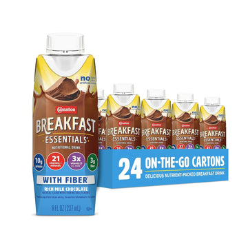 Carnation Breakfast Essentials Ready To Drink With Fiber, Rich Milk Chocolate, 8 Fl Oz Carton (Pack Of 24) (Packaging May Vary)