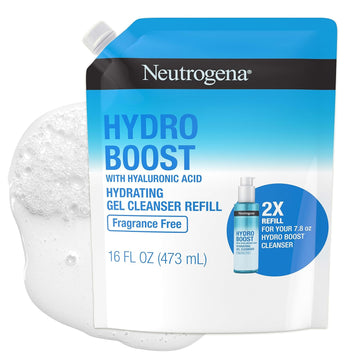 Neutrogena Hydro Boost Fragrance Free Hydrating Gel Facial Cleanser with Hyaluronic Acid, Daily Foaming Face Wash & Makeup Remover, Gentle Face Wash, Non-Comedogenic, Refill Pouch, 16 fl. oz