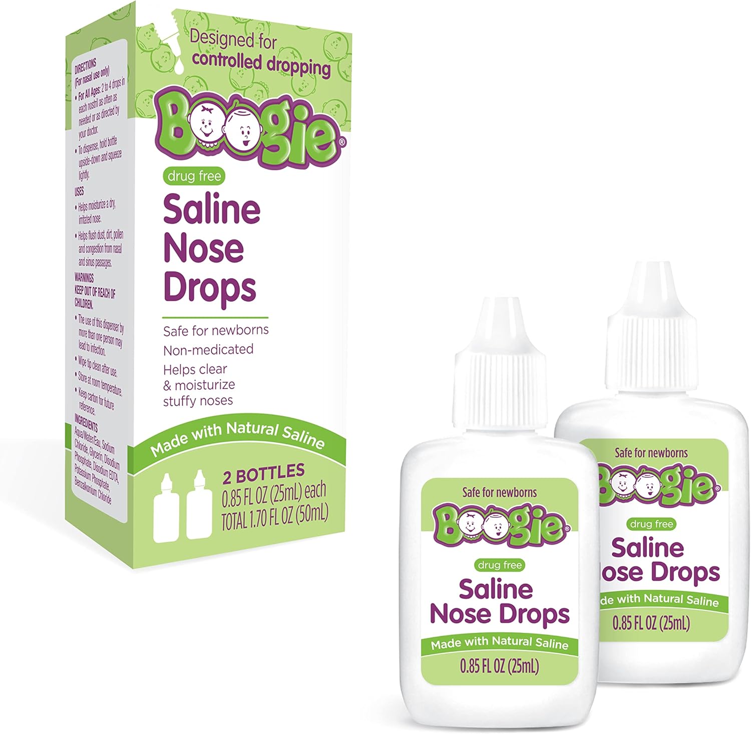 Boogie Baby Nasal Saline Drops Drops, Allergy Relief, Nasal Decongestant, Pack Of 1, 2 Bottles Total…