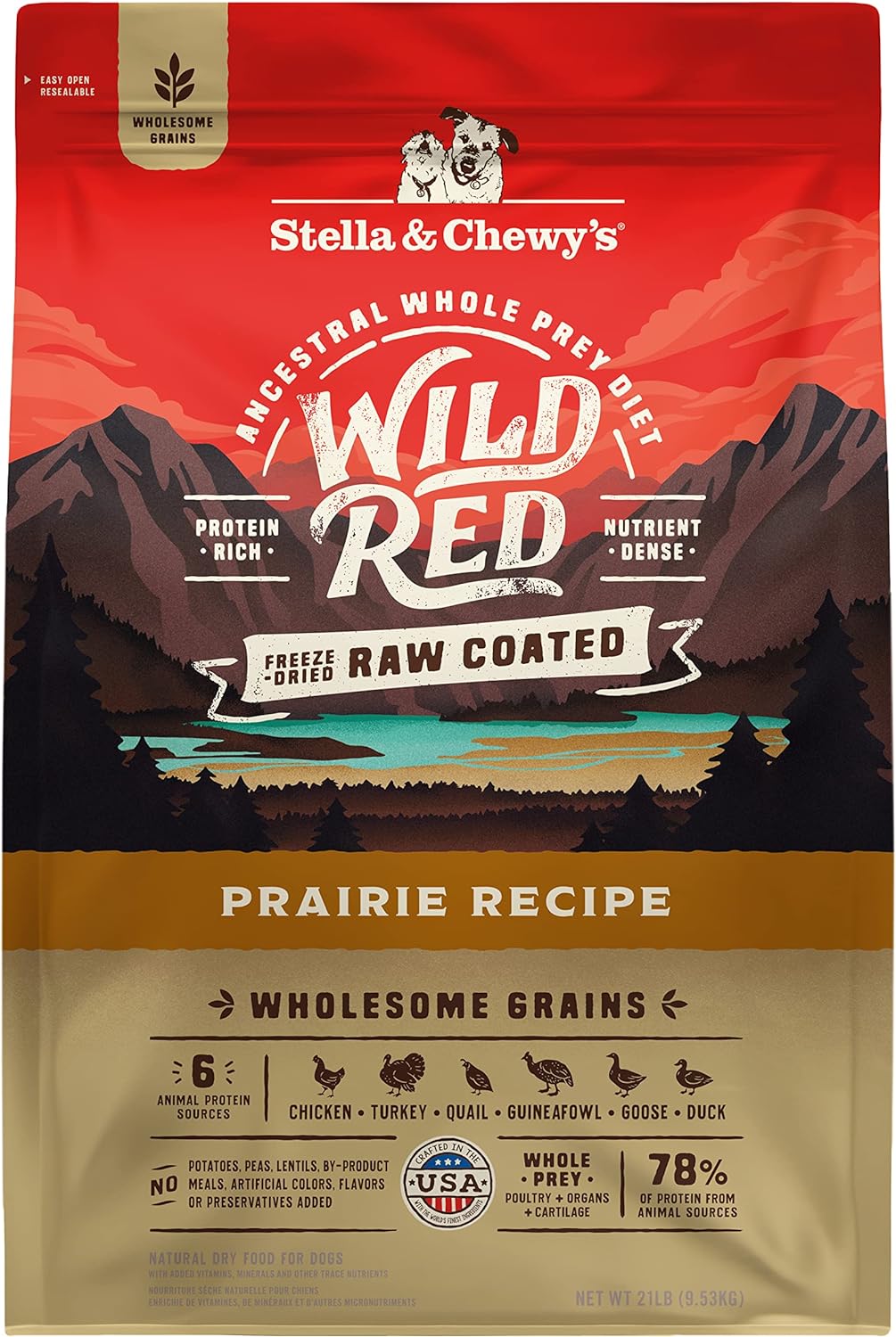 Stella & Chewy'S Wild Red Dry Dog Food Raw Coated High Protein Wholesome Grains Prairie Recipe, 21 Lb. Bag