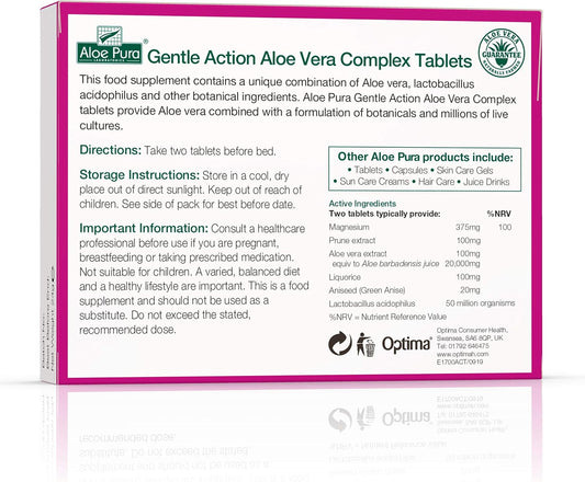 Aloe Pura Aloe Vera Gentle Action Complex Tablets , Natural , Vegetarian , Cruelty Free , Food Supplement, Botanical Blend , 30 Tablets