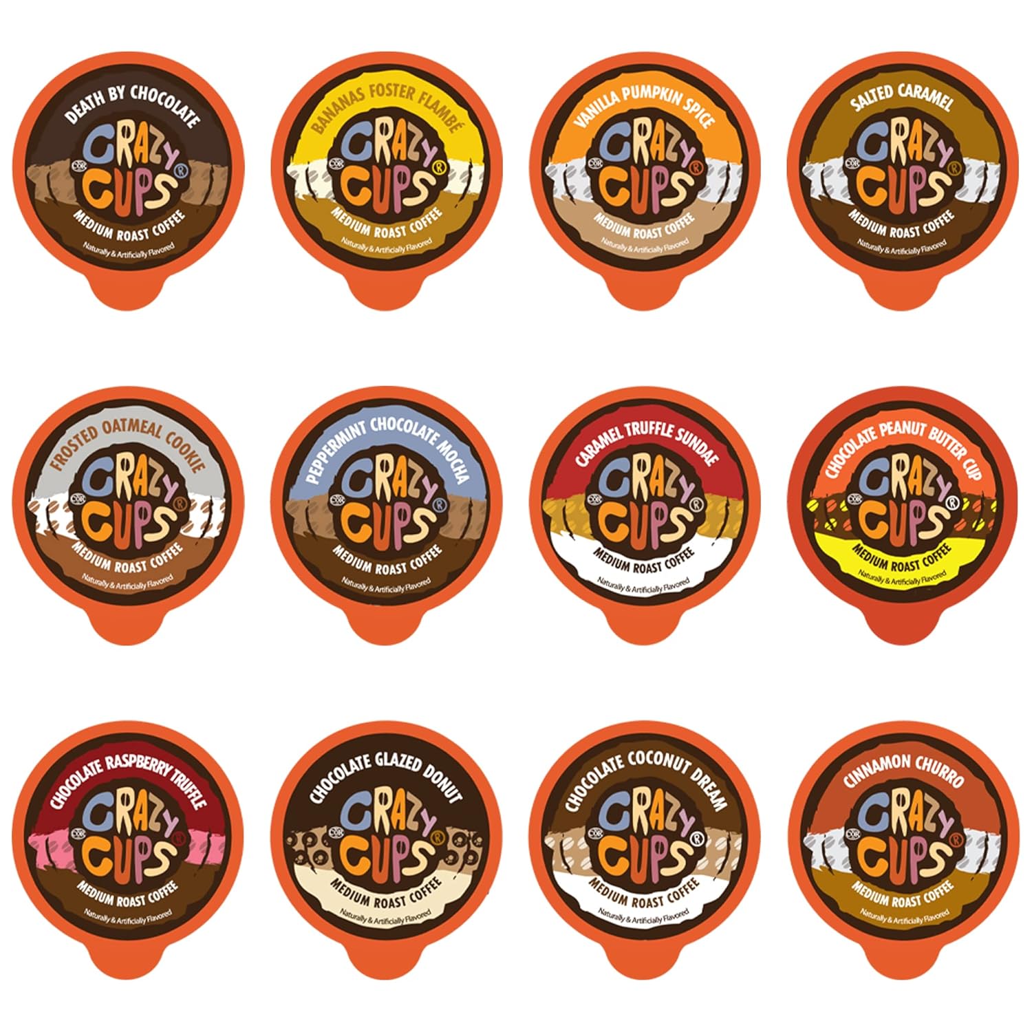 Crazy Cups Flavored Coffee Pods And Chocolate Coffee Pods Variety Pack For The Keurig K Cups Machine, Recyclable Single Serve Cups, 96 Count