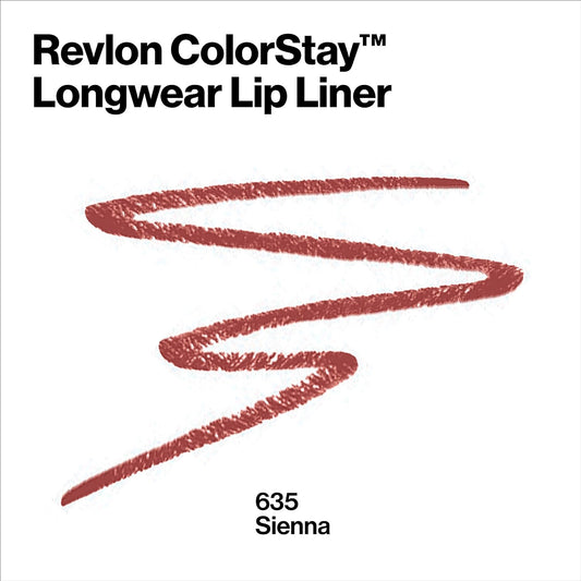 Revlon Lip Liner, Colorstay Lip Makeup With Built-In-Sharpener, Longwear Rich Lip Colors, Smooth Application, 635 Sienna, 0.01 Oz